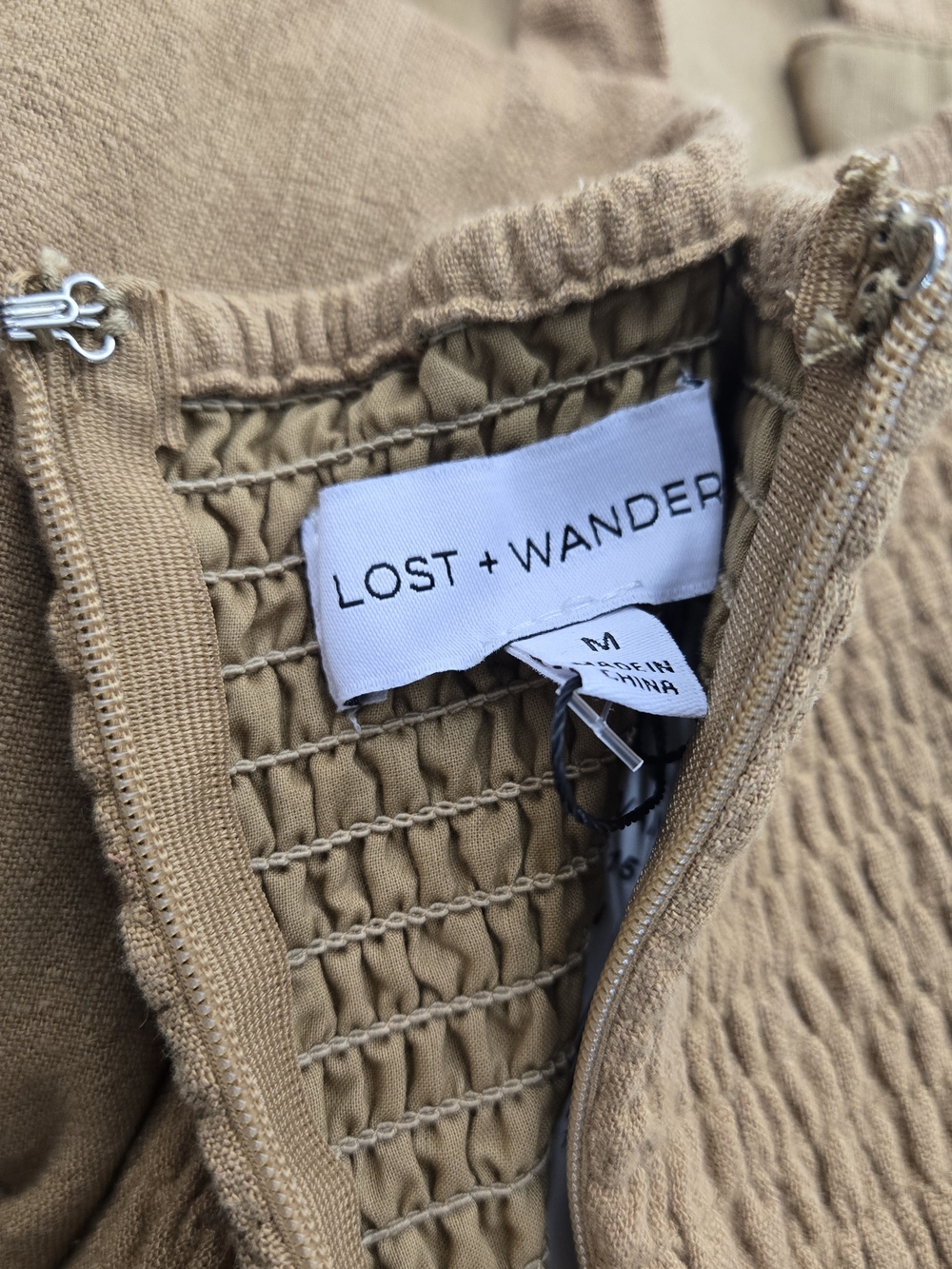 Lost + Wander Macaroon Tie Strap Linen Blend Romper Brown Tan NWT - Medium - Picture 6 of 9